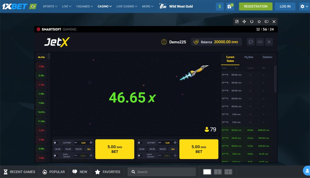 JetX gameplay at 1xBet